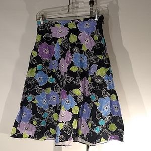 Chadwick's Cotton Floral Skirt Sz 8 Black Purple+